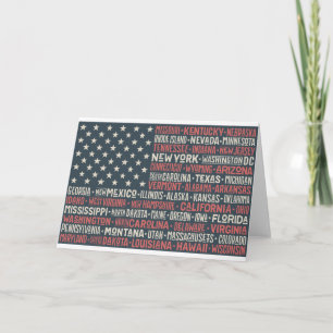 Vintage Faded American Flag State Names Words Art Card