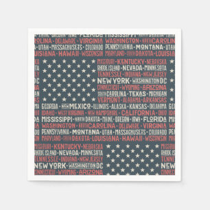 Vintage Faded American Flag State Names Words Art Napkin