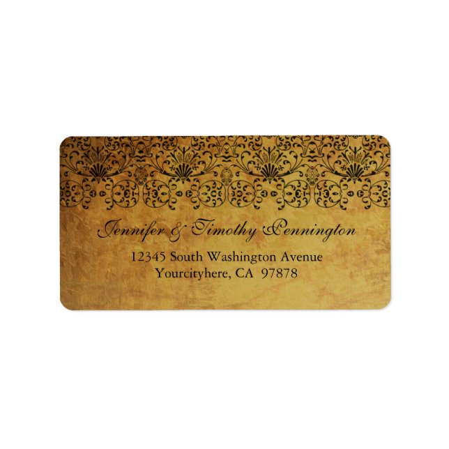 Vintage faded black gold damask address label (Front)