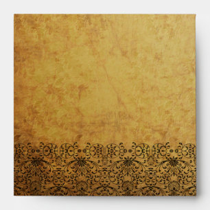 Vintage faded black gold swirl damask envelope