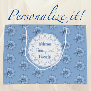 Vintage Faded Blue Roses Personalised Large Gift Bag