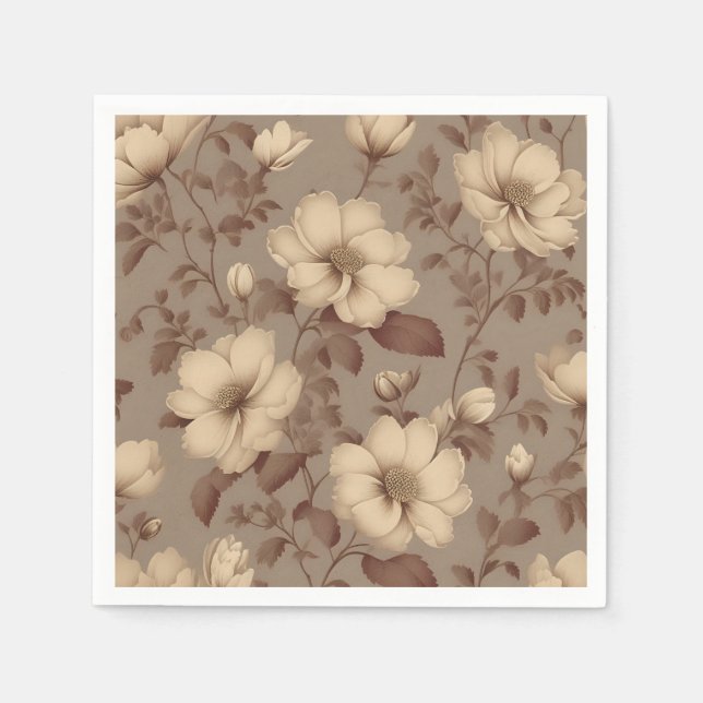 Vintage Faded Floral Elegant Brown Napkin (Front)
