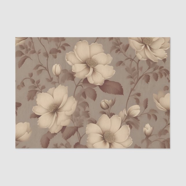 Vintage Faded Floral Elegant Brown Tissue Paper (Front)