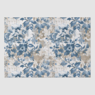 Vintage Faded Floral Wallpaper - Blue & White Anti Tissue Paper