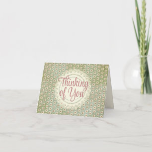 Vintage Faded Rose Doily Green Thinking of You Thank You Card