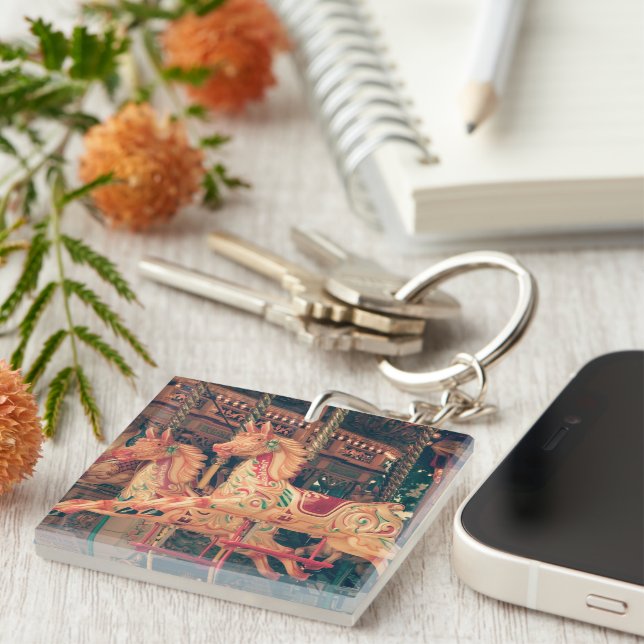 Vintage Fairground Carousel Horses Keychain (Front Right)