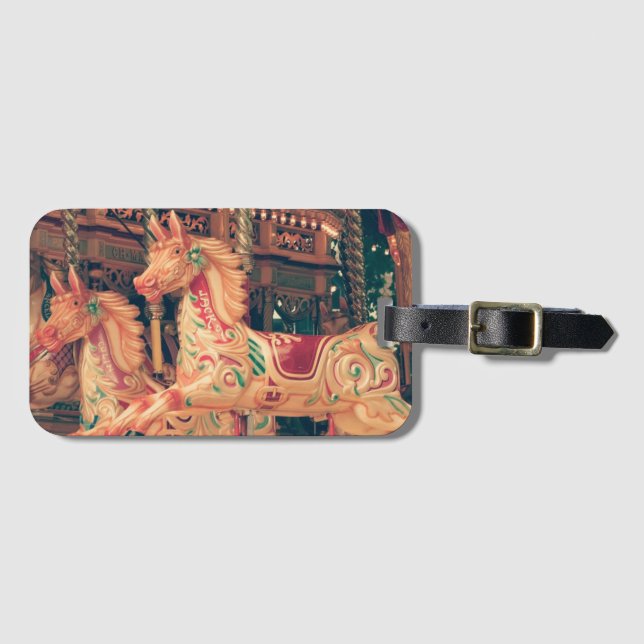 Vintage Fairground Carousel Horses Luggage Tag (Front Horizontal)