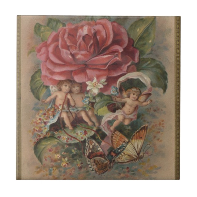 Vintage Fairies and Butterflies Ceramic Tile (Front)