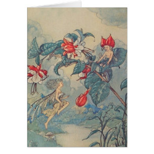 Vintage - Fairies at Play in a Garden,