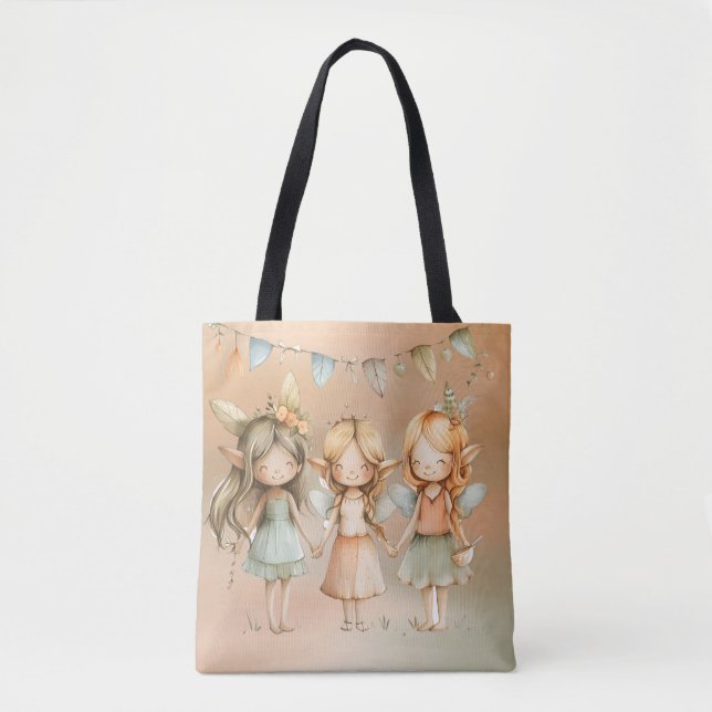 Vintage Fairies Girl Birthday Party Gift Tote Bag (Front)