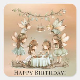 Vintage Fairies Girl Birthday Party Square Sticker