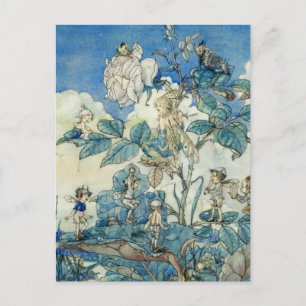 Vintage Fairies in a Rose Bush Postcard