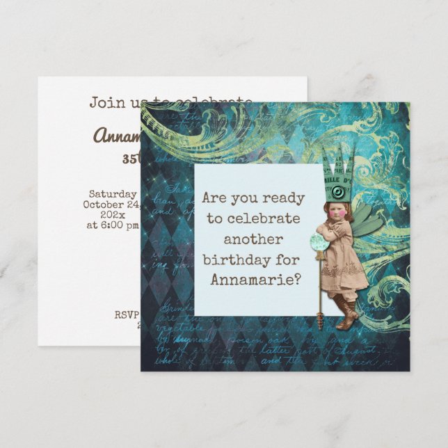 Vintage Fairy Altered Art Birthday Invitation (Front/Back)