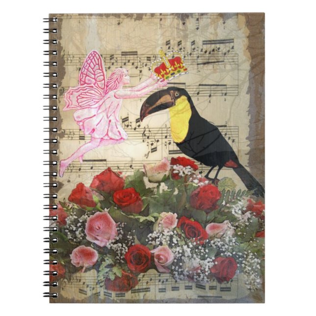 Vintage fairy and bird collage notebook (Front)