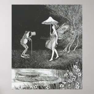 Vintage Fairy And Frog Illustration, Retro Poster