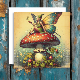 Vintage Fairy and Mushrooms