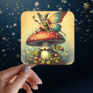Vintage Fairy and Mushrooms Square Sticker