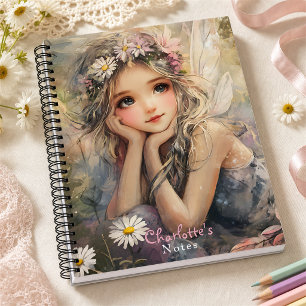 Vintage Fairy Art with Flower Crown and Daisies Notebook