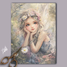 Vintage Fairy Art with Flower Crown and Daisies