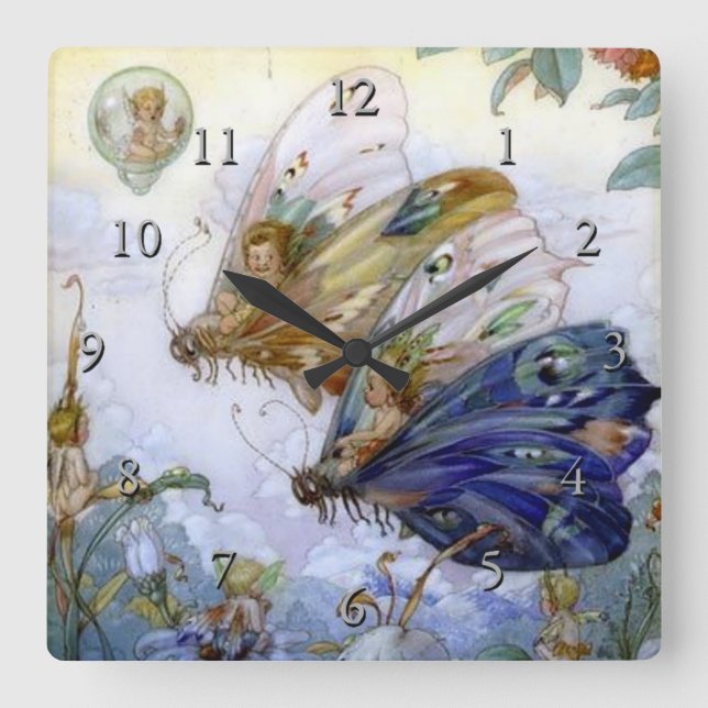 Vintage Fairy Aviators Square Wall Clock (Front)