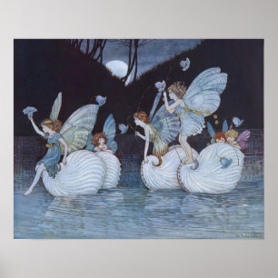 Vintage Fairy Island Illustration, Retro Poster