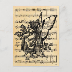 Vintage Fairy & Music Postcard