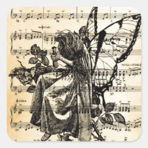 Vintage Fairy & Music Square Sticker