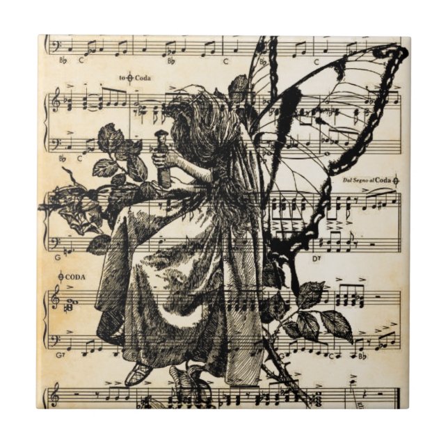Vintage Fairy & Music Tile (Front)