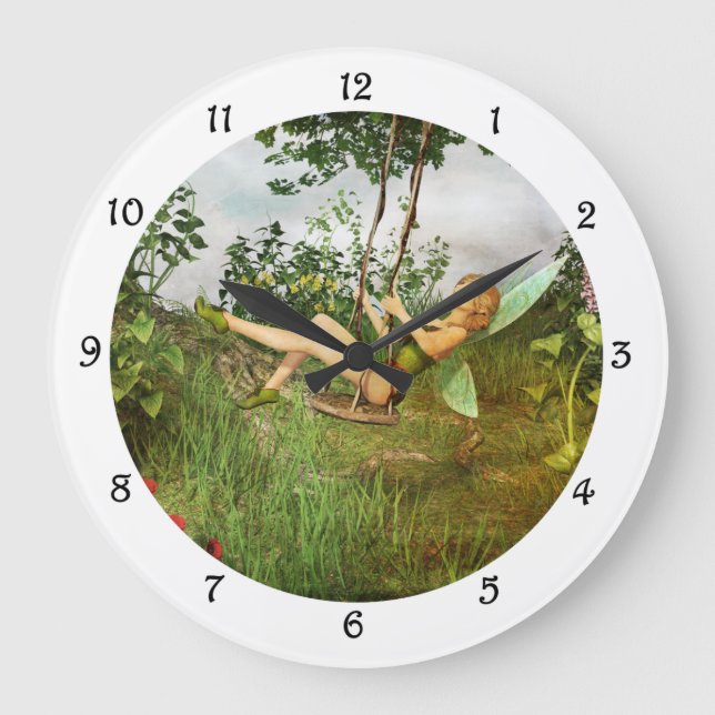 Vintage Fairy on a Swing Large Clock (Front)