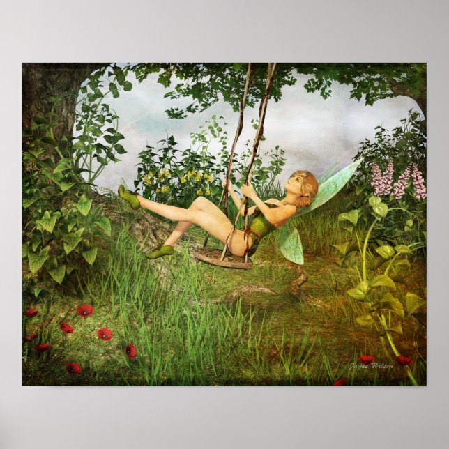 Vintage Fairy on a Swing Print (Front)