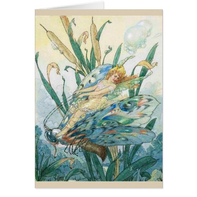 Vintage - Fairy Riding a Butterfly - (Front)