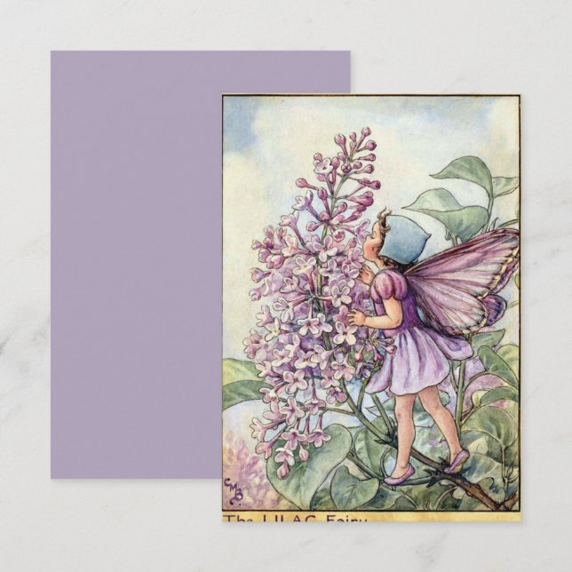 Vintage Fairy Smells Lilac Flower Flat Card (Front/Back)