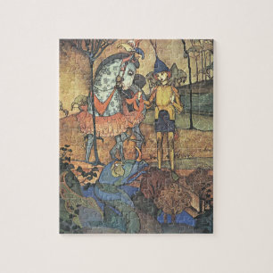 Vintage Fairy Tale, A Brave Knight and Dragon Jigsaw Puzzle