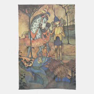 Vintage Fairy Tale, A Brave Knight and Dragon Tea Towel