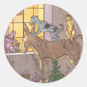 Vintage Fairy Tale, Bremen Town Musicians, Hauman Classic Round Sticker