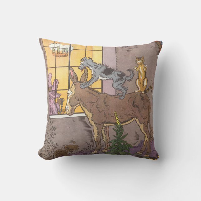 Vintage Fairy Tale, Bremen Town Musicians, Hauman Cushion (Front)