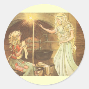 Vintage Fairy Tale, Cinderella and Fairy Godmother Classic Round Sticker