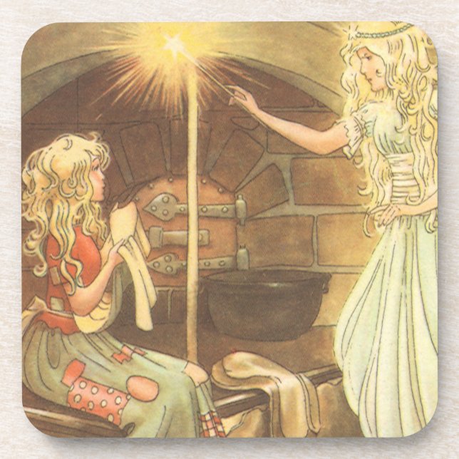 Vintage Fairy Tale, Cinderella and Fairy Godmother Coaster (Front)