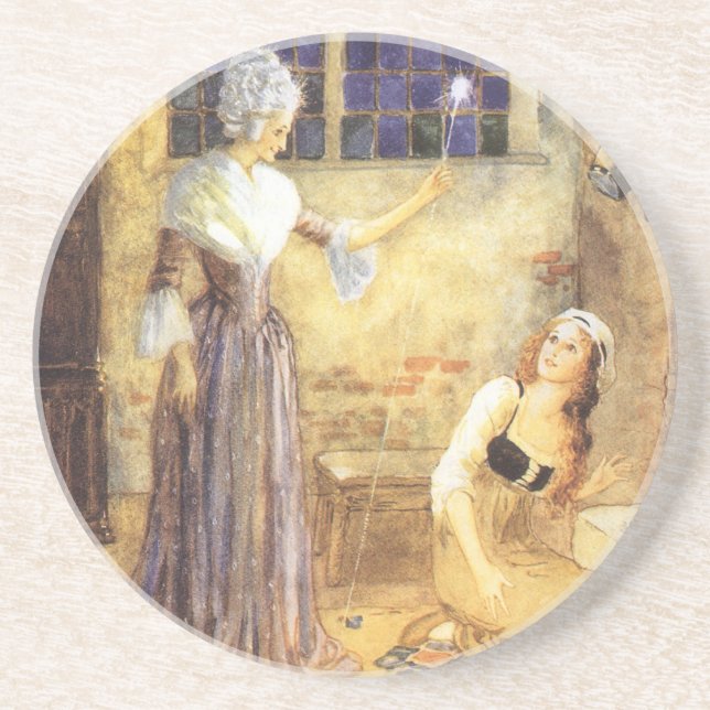 Vintage Fairy Tale Cinderella with Fairy Godmother Coaster (Front)