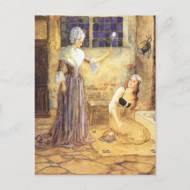 Vintage Fairy Tale Cinderella with Fairy Godmother Postcard (Front)
