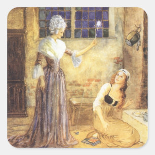 Vintage Fairy Tale Cinderella with Fairy Godmother Square Sticker