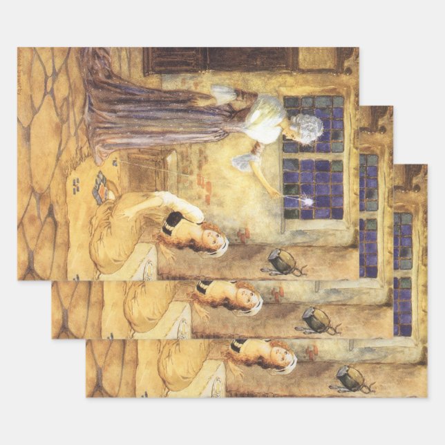Vintage Fairy Tale Cinderella with Fairy Godmother Wrapping Paper Sheet (Set)