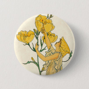 Vintage Fairy Tale, Evening Primrose, Walter Crane 6 Cm Round Badge