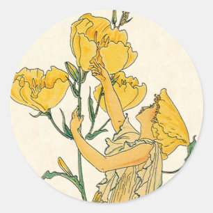 Vintage Fairy Tale, Evening Primrose, Walter Crane Classic Round Sticker
