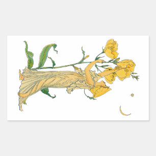 Vintage Fairy Tale, Evening Primrose, Walter Crane Rectangular Sticker