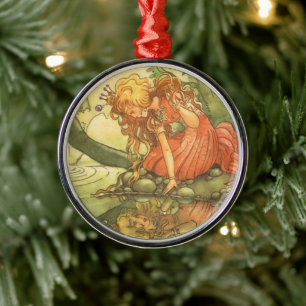 Vintage Fairy Tale, Frog Prince Princess by Pond Metal Tree Decoration