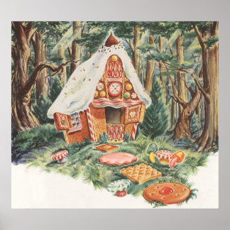 Vintage Fairy Tale, Hansel and Gretel Candy House Poster