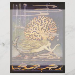 Vintage Fairy Tale, Little Mermaid in Ocean Coral