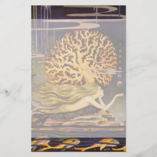 Vintage Fairy Tale, Little Mermaid in Ocean Coral