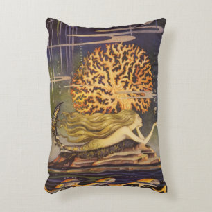Vintage Fairy Tale, Little Mermaid in Ocean Coral Decorative Cushion